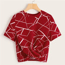 SHEIN Twist Hem Cross Wrap Hem Geo Print Crop Top Women Summer Casual Slim Fit Blouse Short Sleeve Womens Tops and Blouses