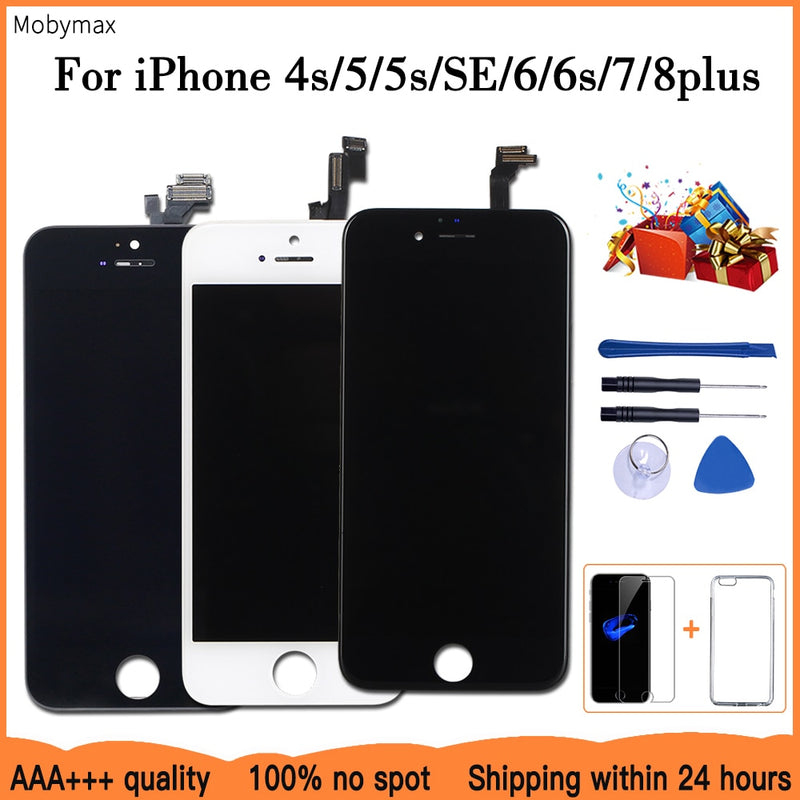 AAA +++ Pantalla LCD para iPhone 6 7 8 6S Plus Reemplazo de pantalla táctil para iPhone 5 5C 5S SE Sin píxeles muertos + Vidrio templado + Herramientas + TPU