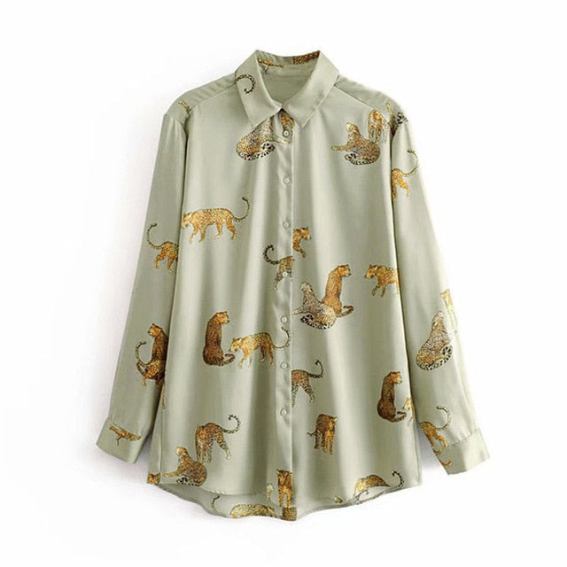 Aachoae Leopard Stilvolles Hemd Frauen Umlegekragen Büro Mode Weibliche Bluse Langarm Plus Size Lady Tops Blusa Feminina