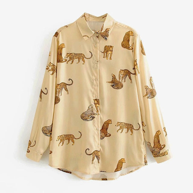 Aachoae Leopard Stilvolles Hemd Frauen Umlegekragen Büro Mode Weibliche Bluse Langarm Plus Size Lady Tops Blusa Feminina