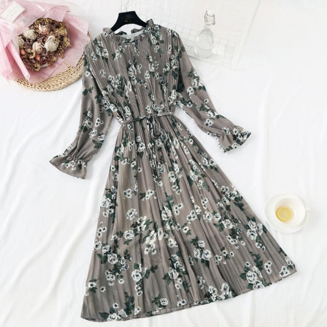Elegant Polka Dot Women Dress Female Casual Flare Sleeve Office Chiffon Dot Print Dresses A-line Vintage Sweet Clothing Vestidos