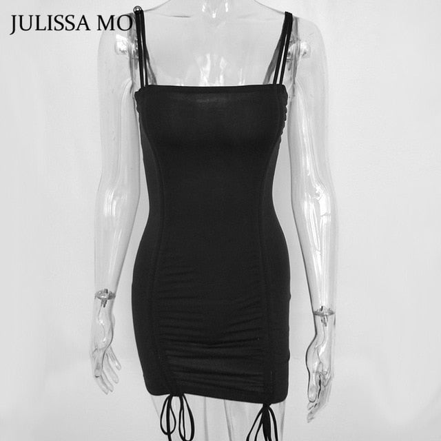 JULISSA MO Lila Sexy Sommer Cami Straps Kleid Frauen Kordelzug Bandage Figurbetonte Kleider Rückenfreies Club Partykleid Mini Vestidos