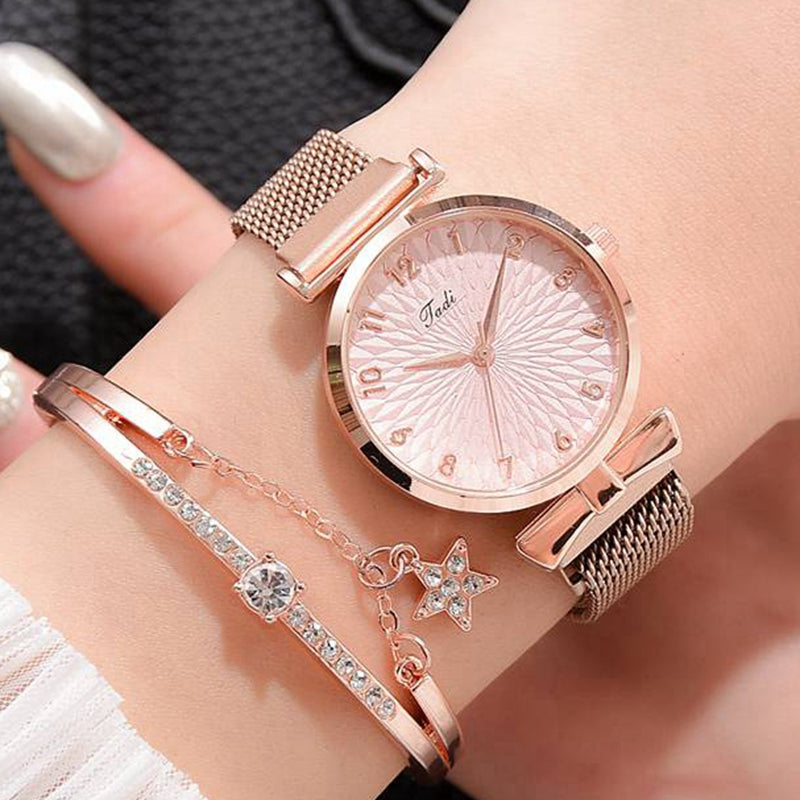 Luxus Frauen Armband Quarz Uhren für Frauen Magnetuhr Damen Sport Kleid Rosa Zifferblatt Armbanduhr Uhr Relogio Feminino