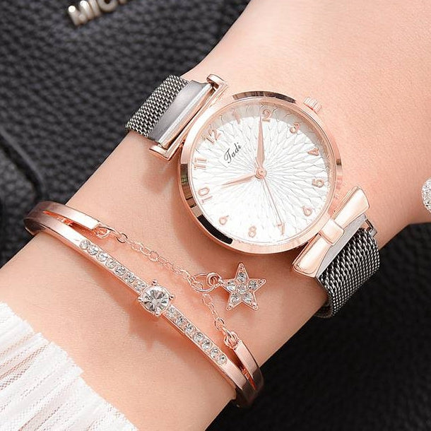 Pulsera de lujo para mujer, relojes de cuarzo para mujer, reloj magnético para mujer, vestido deportivo, reloj de pulsera con esfera rosa, reloj femenino