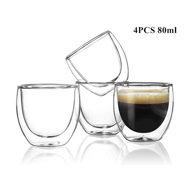 Vidrio de doble pared transparente hecho a mano resistente al calor tazas de bebida de té taza de bebida saludable tazas de café vaso de chupito aislado