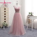 Hot V Neck Bridesmaid Dresses long for Women Elegant 2020 A Line Sparkly Tulle Pink Party Dress for Wedding Party Plus Size