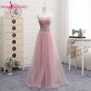 Hot V Neck Bridesmaid Dresses long for Women Elegant 2020 A Line Sparkly Tulle Pink Party Dress for Wedding Party Plus Size