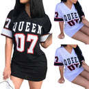 T-Shirt Kleid Frauen Kurzes Kleid Hip Hop Queen Bedrucktes langes T-Shirt Lose V-Ausschnitt Sexy Minikleid Robe Camiseta Vestidos платье