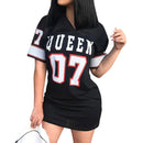 T-Shirt Kleid Frauen Kurzes Kleid Hip Hop Queen Bedrucktes langes T-Shirt Lose V-Ausschnitt Sexy Minikleid Robe Camiseta Vestidos платье