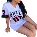 T-Shirt Kleid Frauen Kurzes Kleid Hip Hop Queen Bedrucktes langes T-Shirt Lose V-Ausschnitt Sexy Minikleid Robe Camiseta Vestidos платье