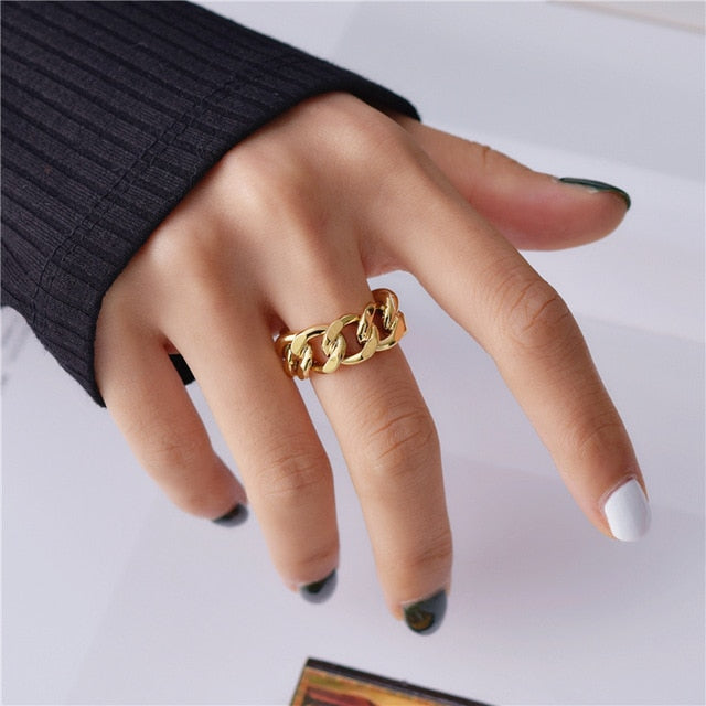 XIYANIKE Trendy 925 Sterling Silver Chain Rings for Women Couples Vintage Handmade Twisted Geometric Finger Jewelry Party Gifts
