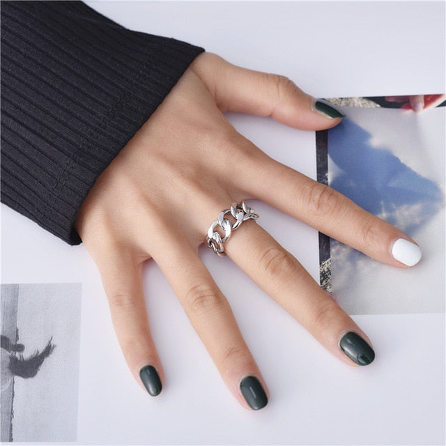XIYANIKE Trendy 925 Sterling Silver Chain Rings for Women Couples Vintage Handmade Twisted Geometric Finger Jewelry Party Gifts
