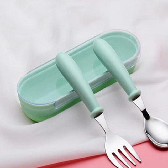 Baby Gadgets Tableware Set Children Utensil Stainless Steel Toddler Dinnerware Cutlery Cartoon Infant Food Feeding Spoon Fork