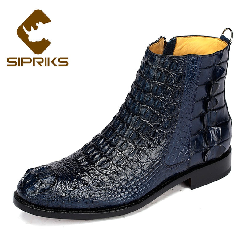 Sipriks, zapatos de piel de cocodrilo azul marino para hombre, botas Goodyear con cremallera a medida, botas de vaquero Boss para hombre, botines negros y marrones oscuros, botines grandes 45