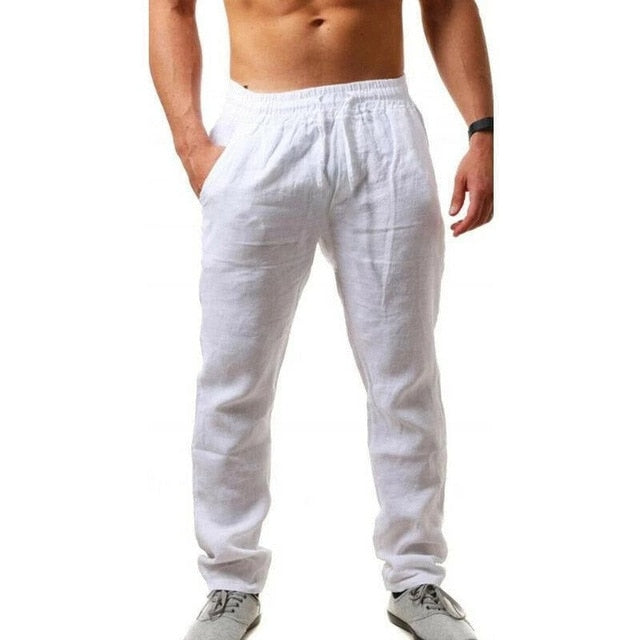 2020 nuevos pantalones de lino de algodón para hombre, pantalones de lino de Color sólido transpirables de verano para hombre, ropa de calle de Fitness M-3XL