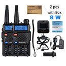 2 uds Real 8W Baofeng UV-5R Walkie Talkie UV 5R de alta potencia amateur Ham CB estación de Radio UV5R transceptor de banda Dual 10KM intercomunicador