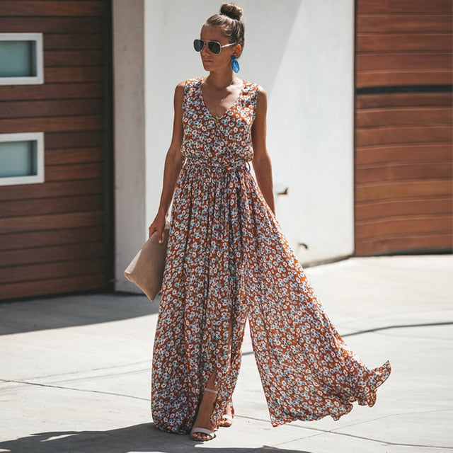 Jastie Women Summer Dress Floral Print Maxi Dresses Bohemian Hippie Beach Long Dress Women's Clothing 2020 vestidos de verano