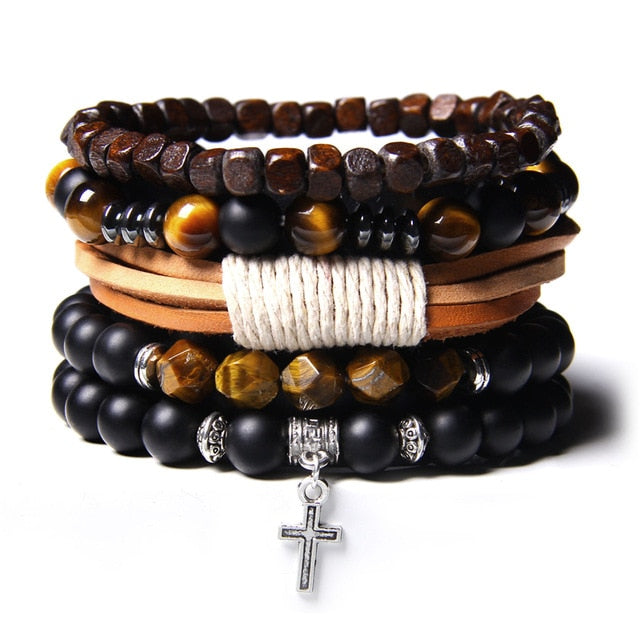 Conjunto de pulseras de labradorita Natural, pulseras de hematita Real de energía transparente, pulseras de cuentas de piedra de ónix negro pulido para hombres y mujeres