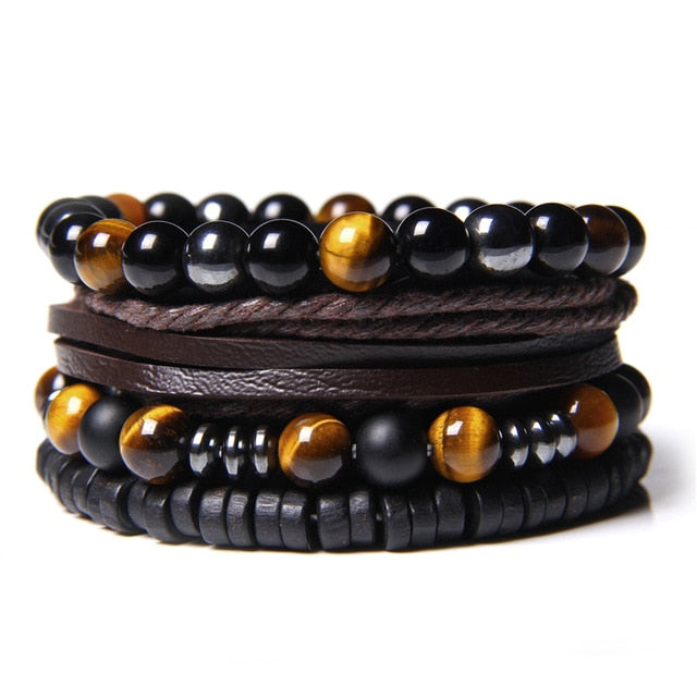 Conjunto de pulseras de labradorita Natural, pulseras de hematita Real de energía transparente, pulseras de cuentas de piedra de ónix negro pulido para hombres y mujeres