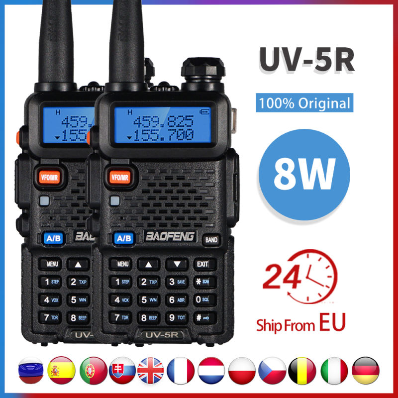 2pcs Real 8W Baofeng uv-5r Walkie Talkie High Power Portable Ham CB Radio uv 5r Dual Band VHF/UHF FM Transceiver Two Way Radio