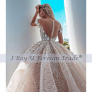 Luxury Sheer Champagne Tulle Wedding Dress Sexy Off Shoulder Full Beading Bridal Ball Gown 2020 Custom Made Vestido De Noiva