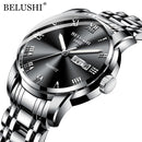 BELUSHI marca superior de lujo para hombre relojes luminosos a prueba de agua reloj de acero inoxidable cuarzo hombres fecha calendario reloj de pulsera de negocios