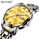 BELUSHI marca superior de lujo para hombre relojes luminosos a prueba de agua reloj de acero inoxidable cuarzo hombres fecha calendario reloj de pulsera de negocios