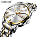 BELUSHI marca superior de lujo para hombre relojes luminosos a prueba de agua reloj de acero inoxidable cuarzo hombres fecha calendario reloj de pulsera de negocios