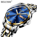 BELUSHI marca superior de lujo para hombre relojes luminosos a prueba de agua reloj de acero inoxidable cuarzo hombres fecha calendario reloj de pulsera de negocios