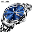 BELUSHI marca superior de lujo para hombre relojes luminosos a prueba de agua reloj de acero inoxidable cuarzo hombres fecha calendario reloj de pulsera de negocios
