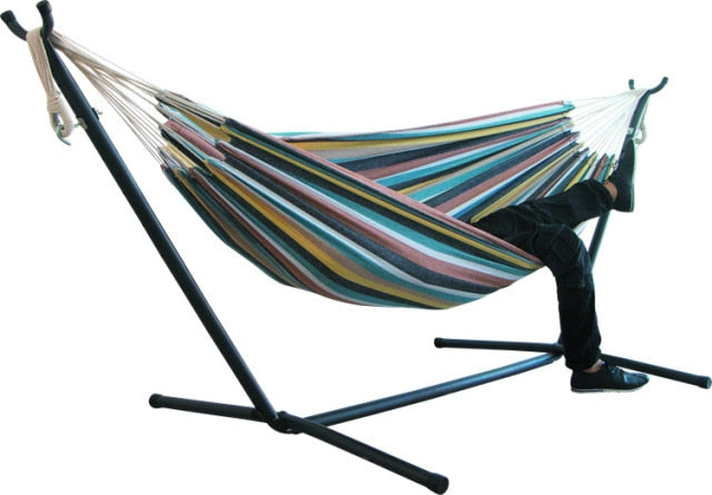 200*150cm Indoor/Outdoor Camping Hammock Hanging Chair Durable Comfort Thick Canvas Stripe Hammocks Swing Chairs without Shelf