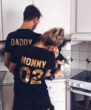 Familie Passende Kleidung Familienlook Baumwoll-T-Shirt DADDY MOMMY KID BABY Lustiger Buchstabendruck Nummer Tops T-Shirts Sommer