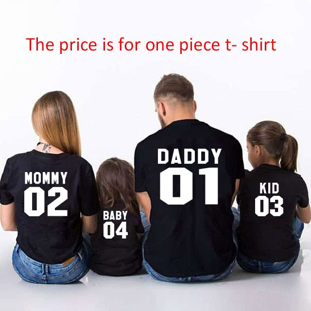 Family Matching Clothes  Family Look Cotton T-shirt DADDY MOMMY KID BABY Funny Letter Print Number Tops Tees Summer