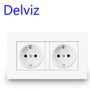 Delviz EU Standard USB socket, Double Outlet,16A Quality power panel AC 110~250V 146mm * 86mm,Double frame Wall USB Power Outlet