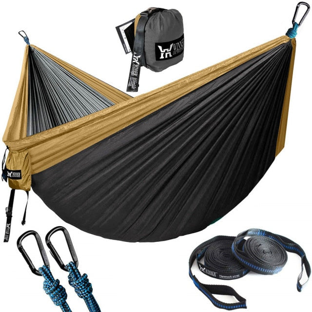 Wandern Camping Hängematte Outdoor Garten Hängematte Tragbare Fallschirm Nylon Doppelhängematten mit 3m Gurt Campingmöbel