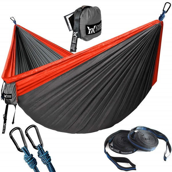 Wandern Camping Hängematte Outdoor Garten Hängematte Tragbare Fallschirm Nylon Doppelhängematten mit 3m Gurt Campingmöbel