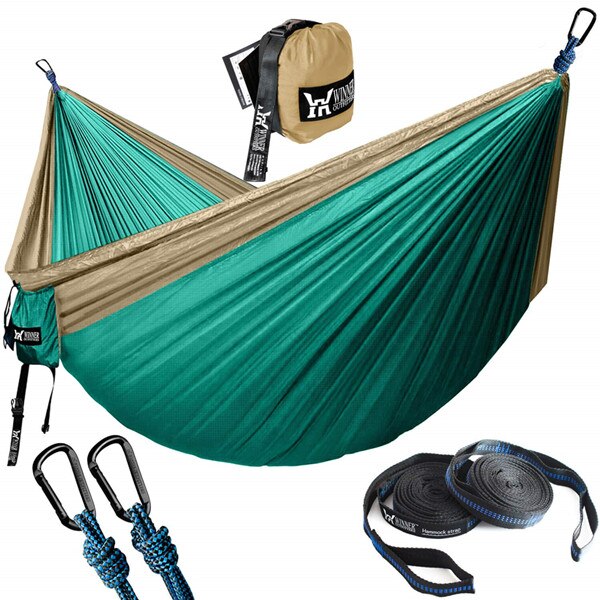 Senderismo Camping Hamaca Jardín al aire libre Hamaca colgante Paracaídas portátil Nylon Hamacas dobles con correa de 3 m Muebles de camping