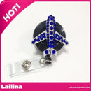 Bling Rhinestone Retractable Badge Reel/ ID Badge Holder / Brooch / Pendant /Id Badge Holder( Blue Crystal airplan )