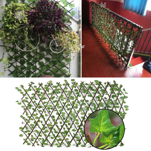 VIP Garden Fence Decoration Privacy Wood With Artificial Green Leaf Retractable Extension Fencing For Courtyard Home Decoration
