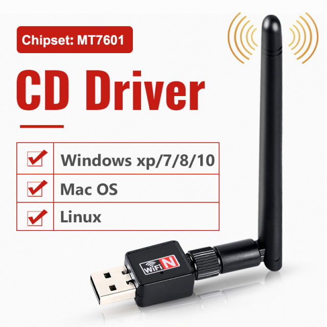 USB-WLAN-Adapter Antenne WLAN USB-WLAN-Adapterkarte WLAN-Adapter Ethernet-WLAN-Dongle MT7601 Kostenloser Treiber für PC-Desktop-Laptop