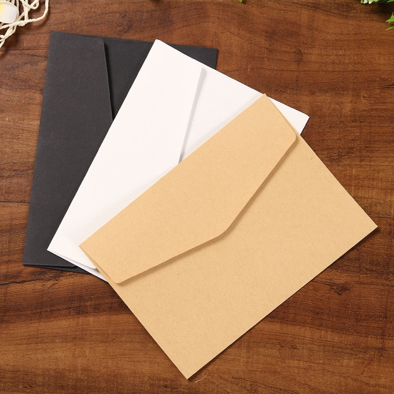(10 unids/lote) 12*17 cm negro blanco Kraft Color sólido sobre en blanco tarjeta de felicitación postal sobres