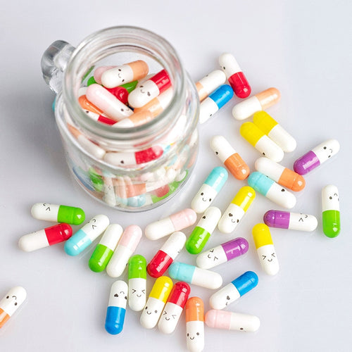 50Pcs Mini Smiley Pills With Roll Paper Notes Message In A Wishing Drift Bottle School Supplies Capsule Envelope Letter For Xmas