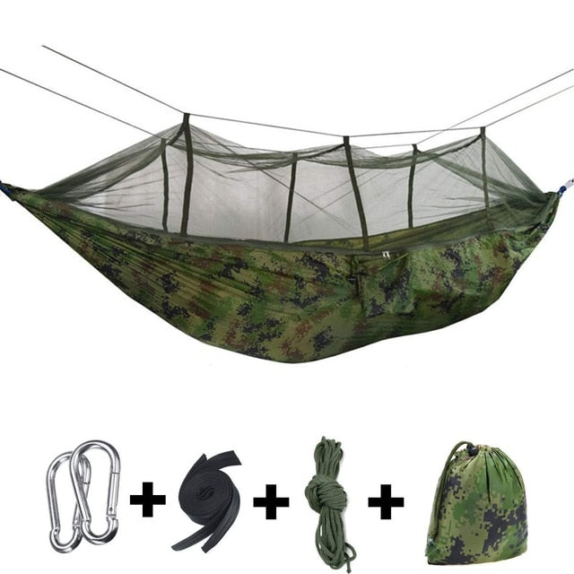 Outdoor Camping Hammocks with Mosquito Net 1-2 Person Portable Travel Camping Fabric Hanging Swing Hammocks Bed Garden Furniture