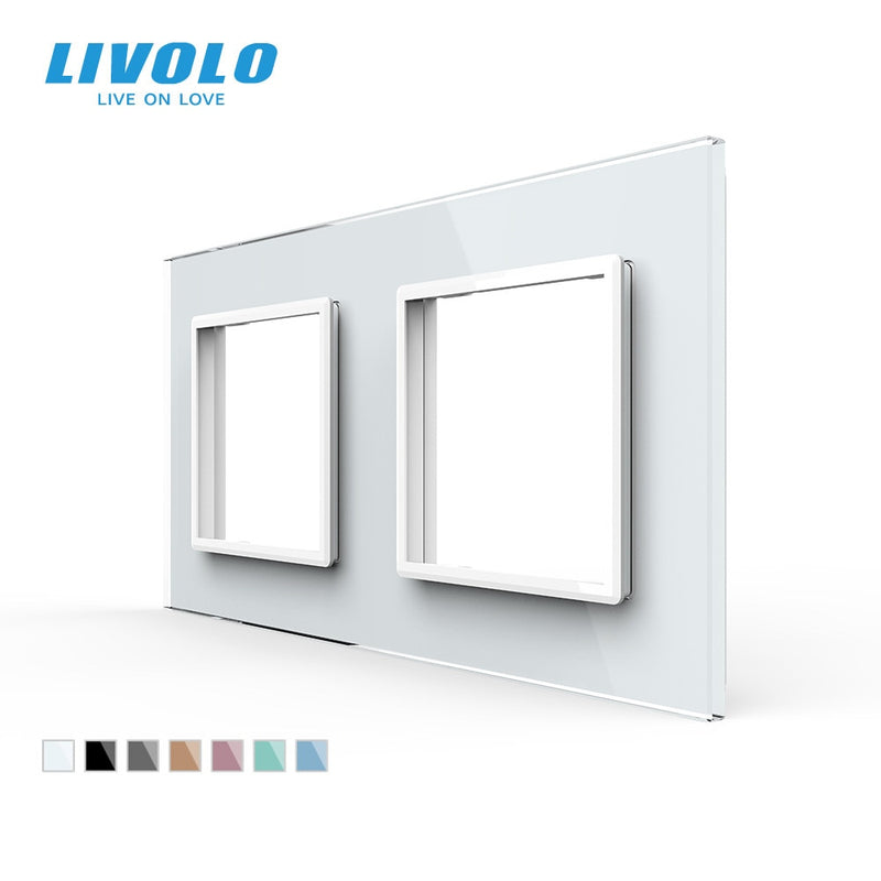 Livolo Luxury White Pearl Crystal Glass, estándar de la UE, panel de vidrio doble para interruptor de pared y enchufe, C7-2SR-11 (4 colores)