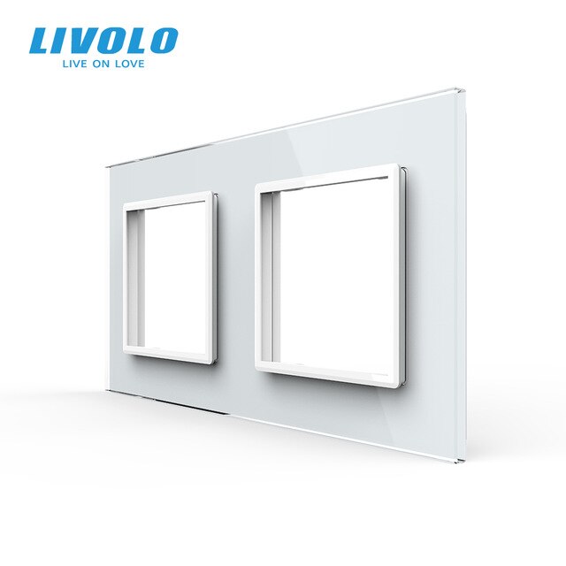 Livolo Luxury White Pearl Crystal Glass, estándar de la UE, panel de vidrio doble para interruptor de pared y enchufe, C7-2SR-11 (4 colores)