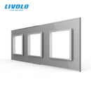Cristal de perla blanca de lujo Livolo, estándar de la UE, Panel de vidrio Triple para interruptor de pared y enchufe, C7-3SR-11 (4 colores)