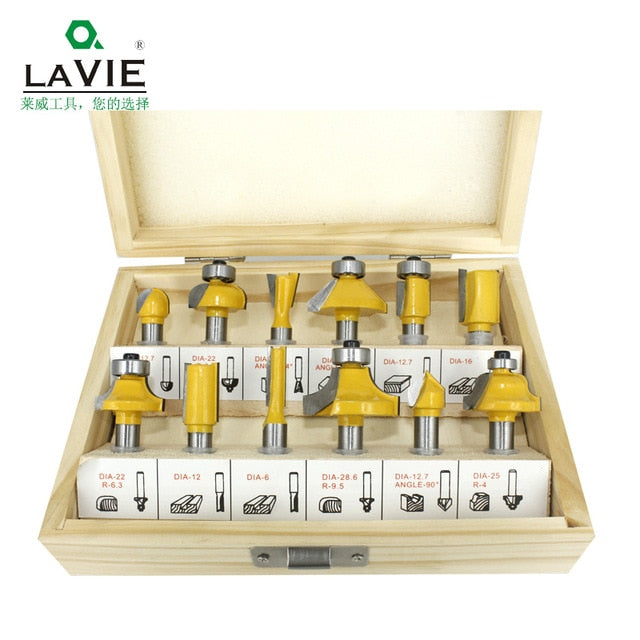 LAVIE 12pcs 8mm Router Bit Set Trimming Straight Milling Cutter Wood Bits Tungsten Carbide Cutting Woodworking Trimming MC02006