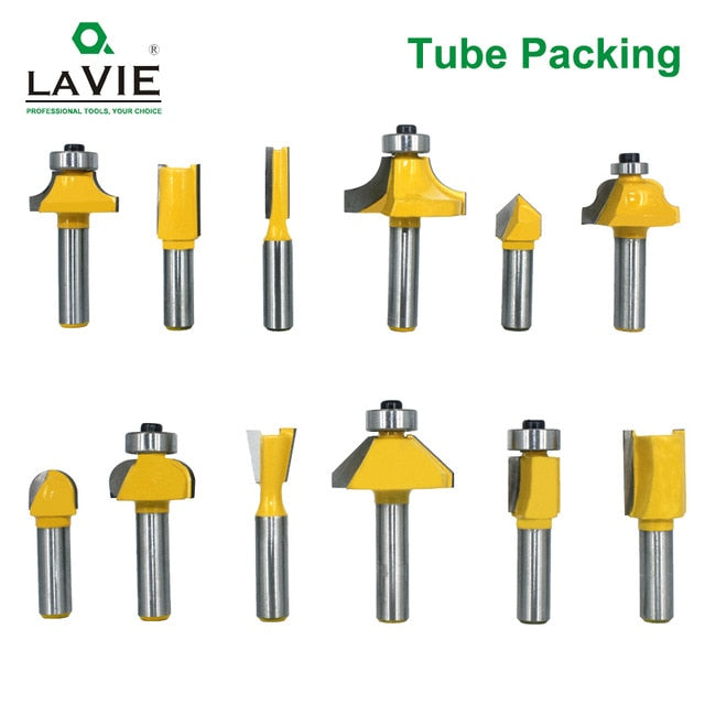 LAVIE 12pcs 8mm Router Bit Set Trimming Straight Milling Cutter Wood Bits Tungsten Carbide Cutting Woodworking Trimming MC02006