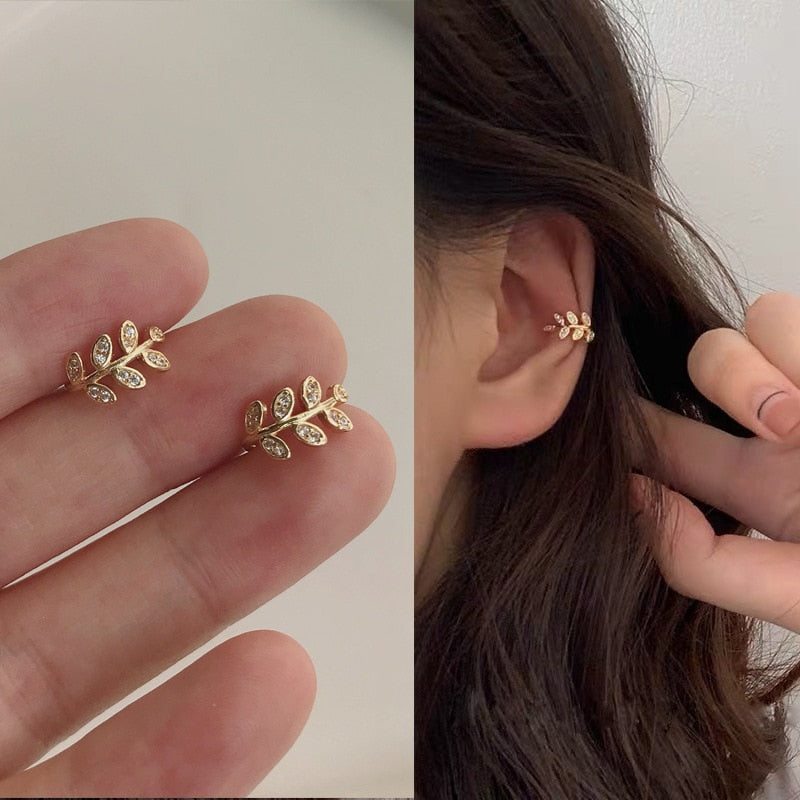 Mode Blattgold Clip Ohrring für Frauen ohne Piercing Puck Rock Vintage Kristall Ohr Manschette Mädchen Jewerly Geschenke