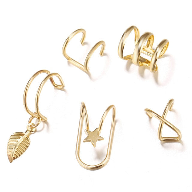 Pendiente de Clip de hoja de oro de moda para mujer sin Piercing Puck Rock Vintage Crystal Ear Cuff Girls Jewerly regalos